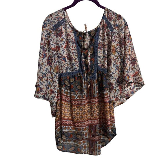 Figueroa & Flower‎ Top Blouse Large Prairie Blossom Sheer Boho Crochet - Picture 1 of 5